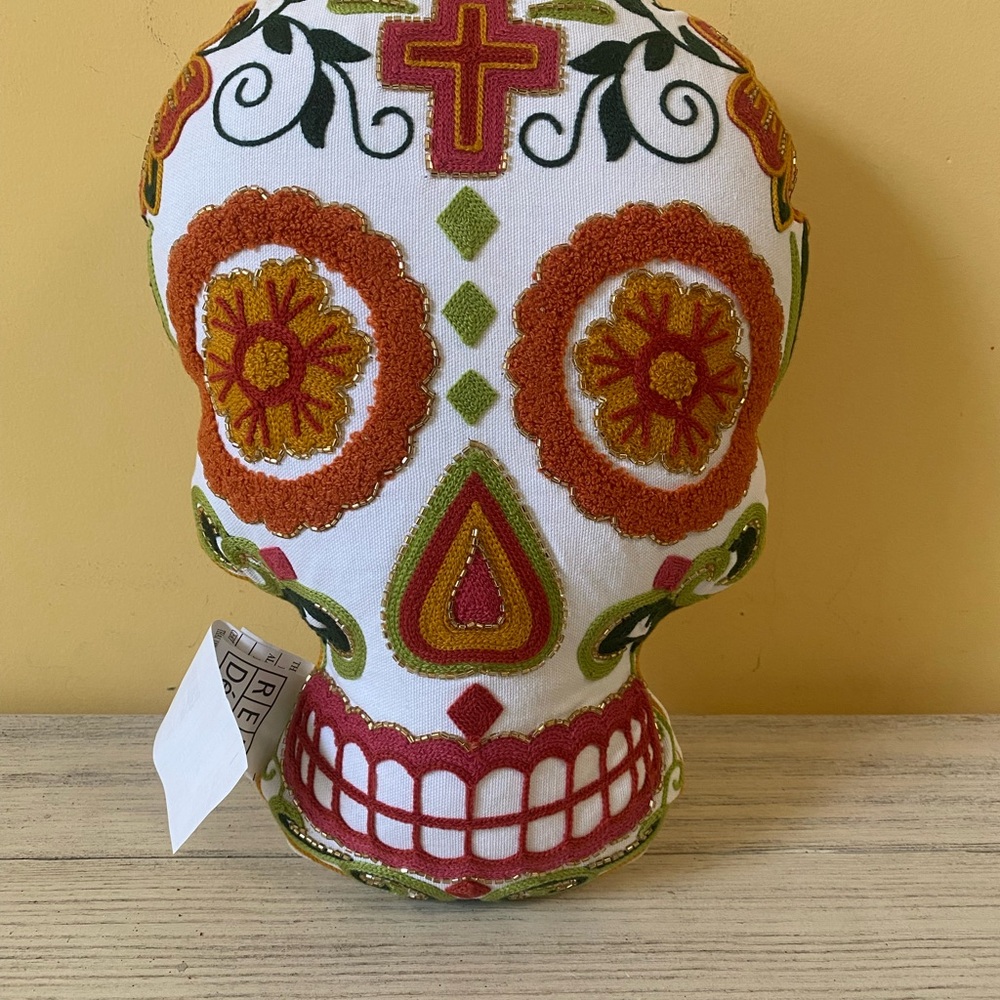 RED Decor Dia Delos Muertos Beaded Pillow